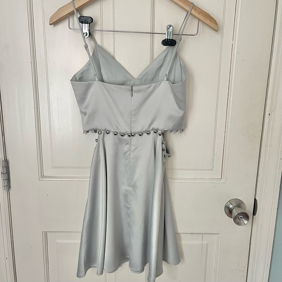 NBD Brandi Skater Mini Dress Size XS Silver Satin Cut Out Party Night Out - Picture 8 of 12